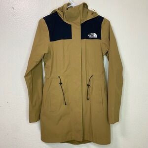 The North Face Metroview Trench Coat Parka Jacket Tan Khaki Hooded Womens Sz XS